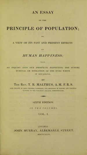 Essay on the principle of population, 6 ed. 1826